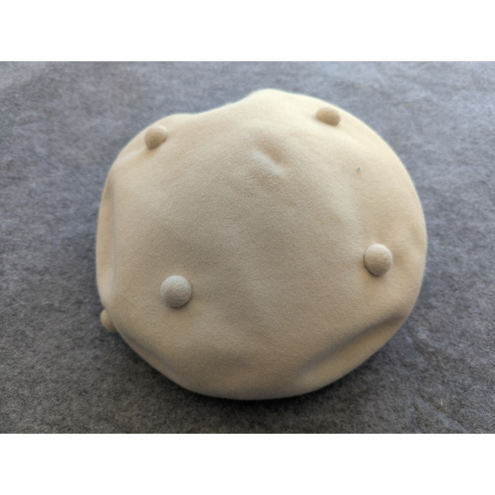 Vtg GLENOVER NY Henry Pollak Womens Beret Wool Felt Ivory 7" Diameter